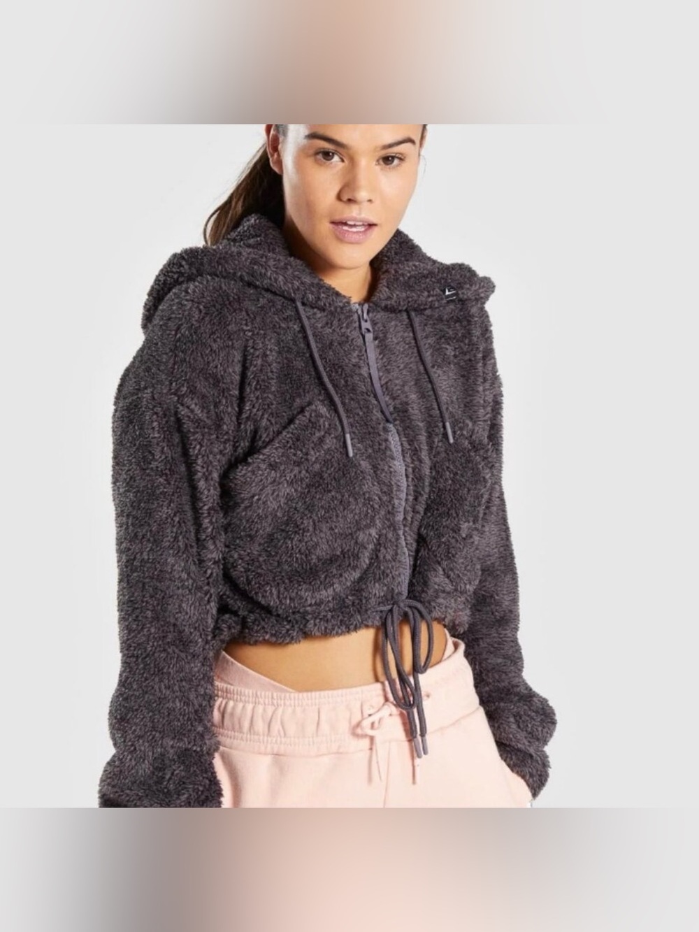 Gymshark Cosy Zip Pullover Size M Dark Grey Sherpa Hoodie